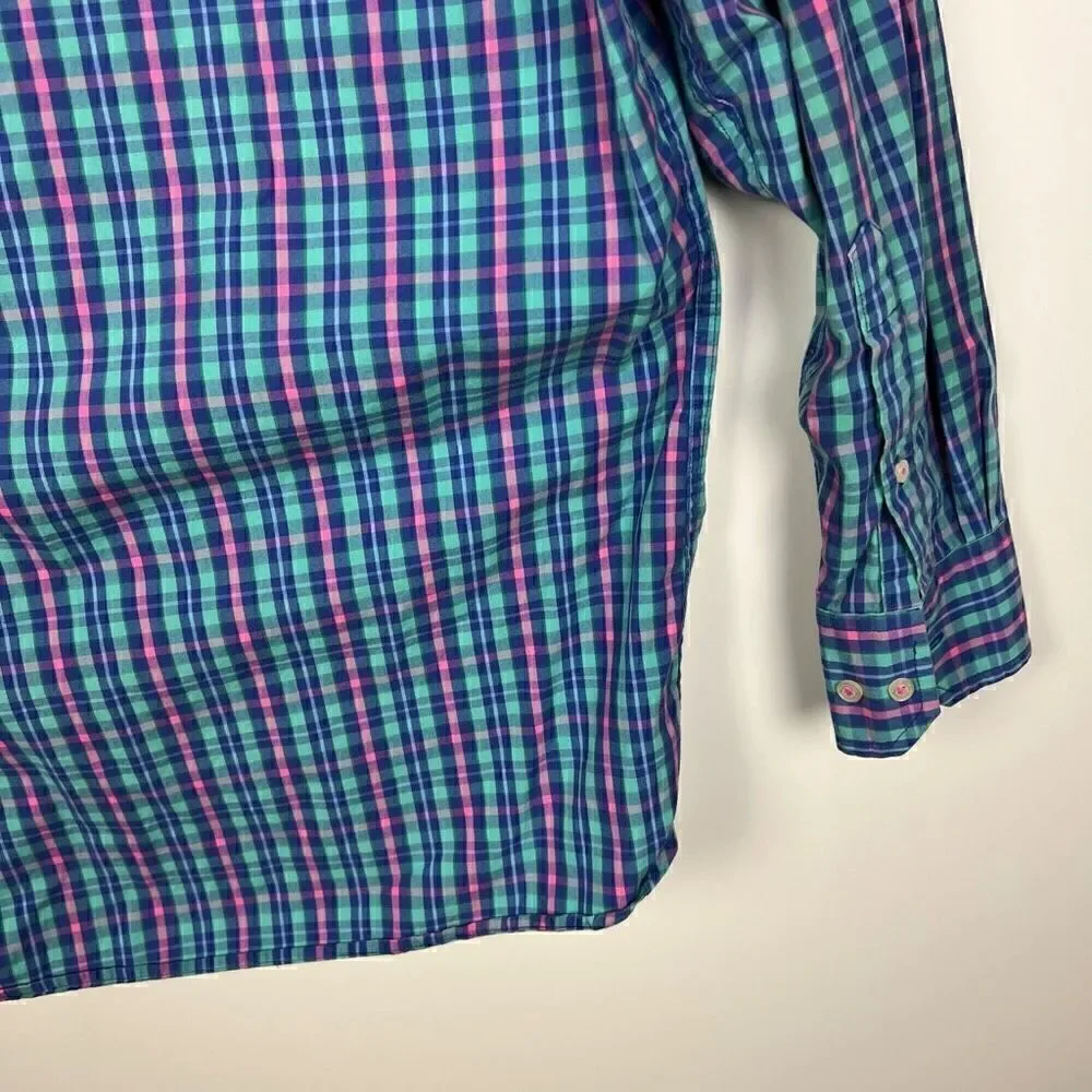 Southern Tide Classic Fit Plaid Button Down Shirt Collared Pink Blue mens size M